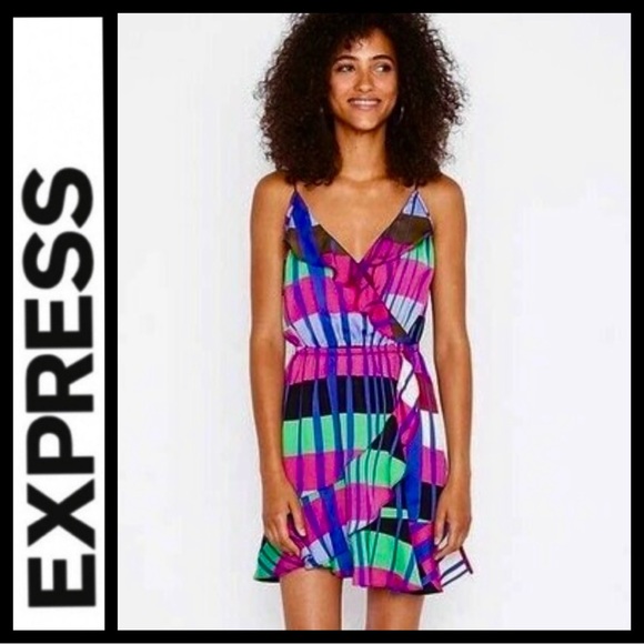 NWOT Express Colorblock Ruffle Mini Dress - Picture 2 of 7